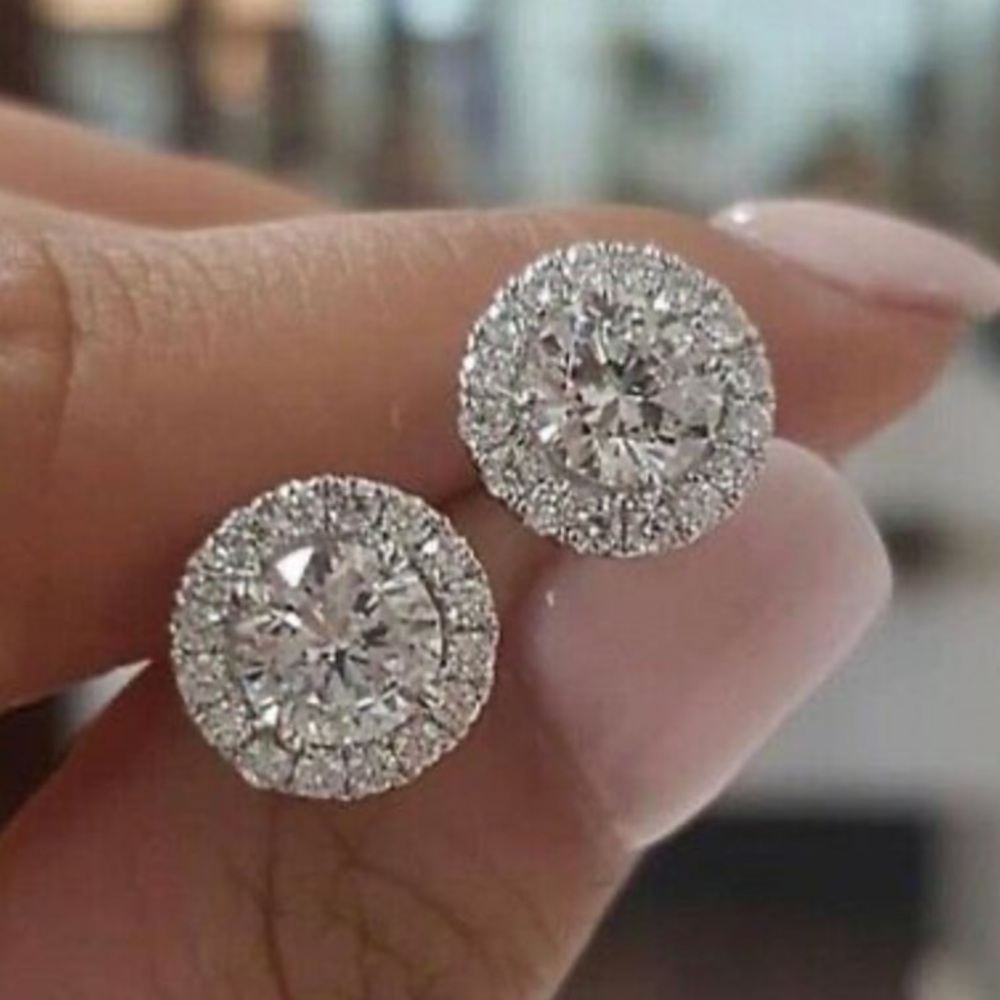 925 Sterling Silver Stud Earrings A Pair/set - Picture 2 of 4